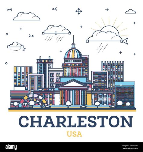 Outline Charleston West Virginia Usa City Skyline With Colored Modern
