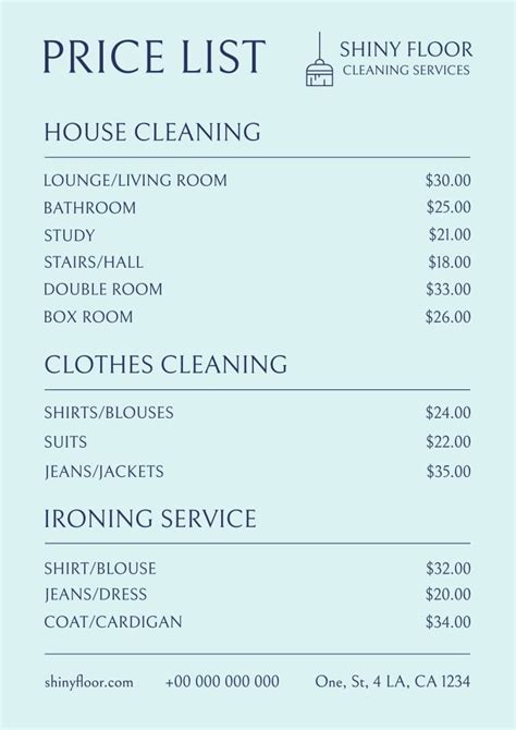 Free Cleaning Services Price List Templates Wepik