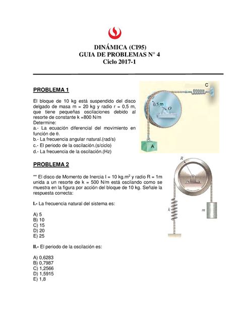 Guia 4 Dinamica DinÁmica Ci95 Guia De Problemas N° 4 Ciclo 2017 Problema 1 El Bloque De 10