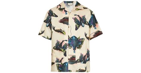 Gucci Fish Print Short Sleeved Silk Satin Twill Shirt For Men Lyst