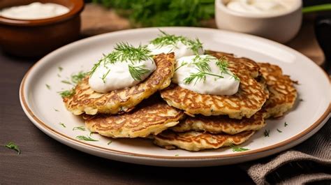 Tortitas De Patata De Trigo Sarraceno Con Crema Agria Foto Premium