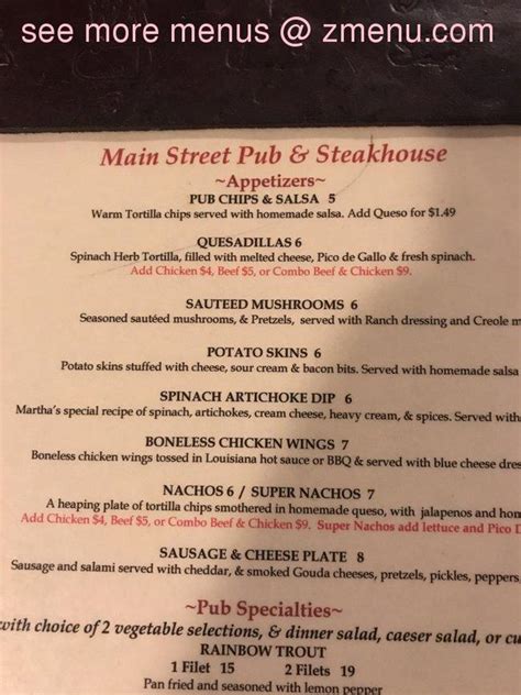 Online Menu Of Main Street Pub And Steakhouse Restaurant Gainesville Texas 76240 Zmenu