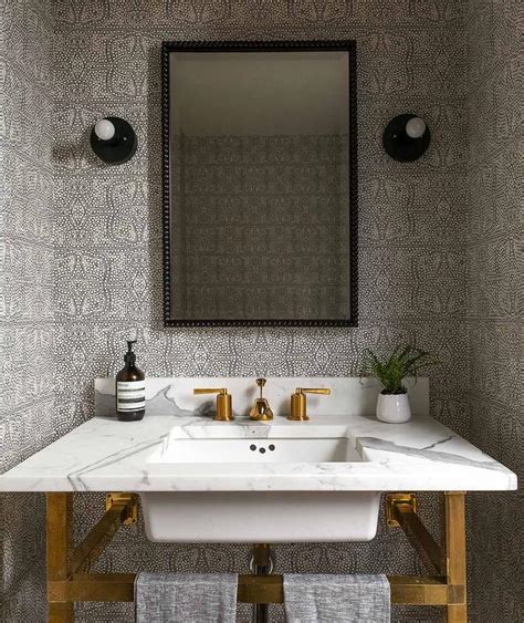 Marble And Polished Brass Washstand With Black Beaded Mirror