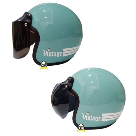 Jual HELM BOGO CLASSIC AQUAMARINE GARIS RETRO MOTOR DEWASA SNI FREE