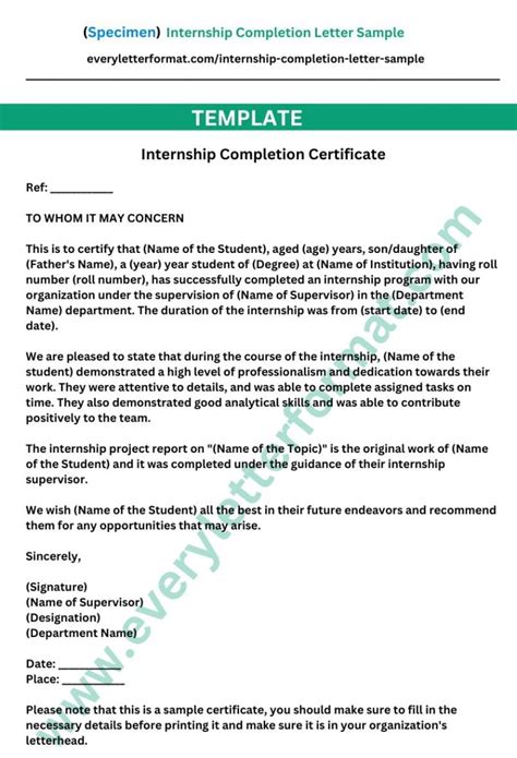 Internship Completion Letter Sample Everyletterformat