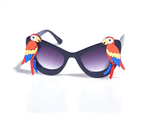 These Luxurious Sunglasses Feature Two Laser Cut Acrylic Red Parrots