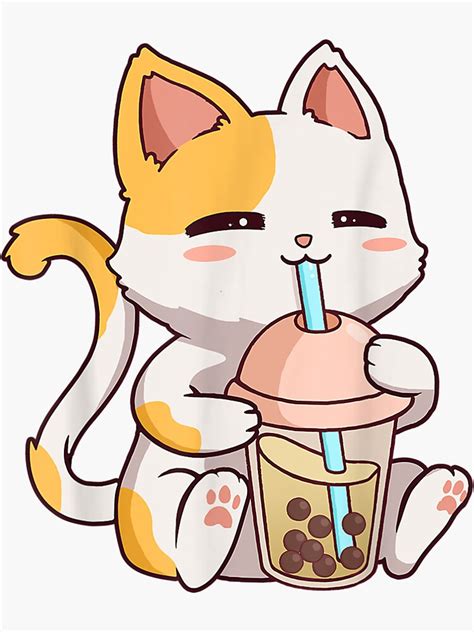 Boba Tea Bubble Cat Kawaii Neko Anime Cute Cat Boba Sticker For Sale