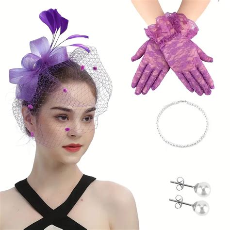 1950s Style Accessories Set Including Fascinator Hat Gloves Temu