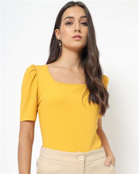 Ribbed Top With Puff Sleeves Jiomart