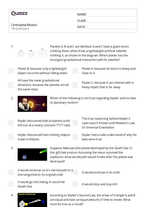 50 Centripetal Force And Gravitation Worksheets For 11th Class On