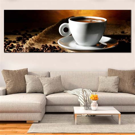 Coffee Cup Canvas Wall Art, Brown Coffee Beans Canvas Print, White Cof – Dwallart