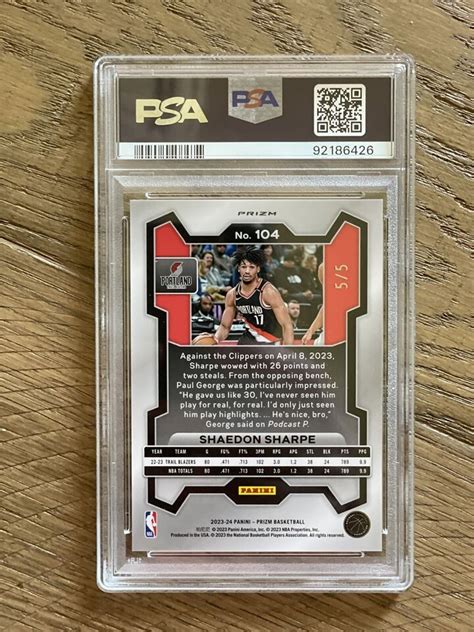 2023 24 Panini Prizm 104 Shaedon Sharpe Black Gold 5 5 PSA 10 Gem Mint