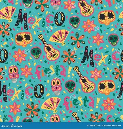 Vector Seamless Pattern With Mexico Traditional Celebration Decor