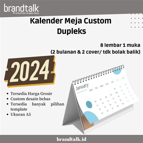 Jual Kalender Meja Custom Tahun 2025 Dupleks 8 Lembar 1 Muka