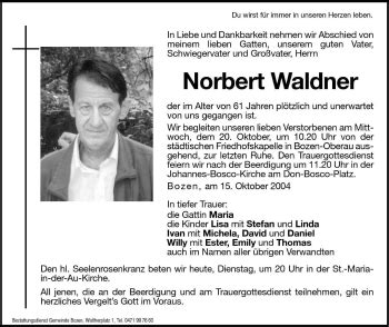 Traueranzeigen Von Norbert Waldner Trauer Bz