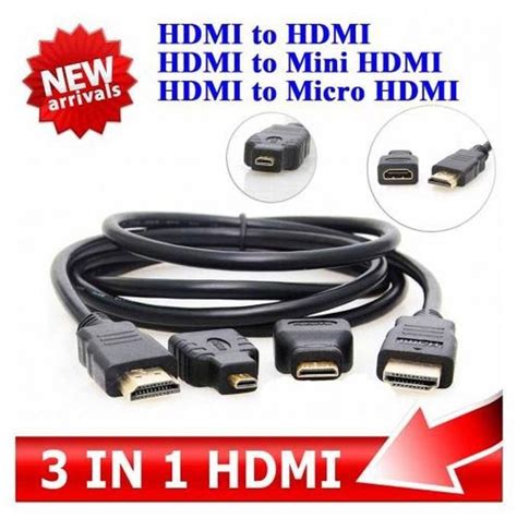 Genuine 3 In 1 V14 Hdmi To Hdmi Mini Hdmi Micro Hdmi Cable Gold