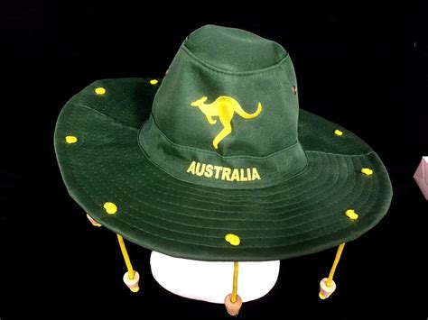 Australian Souvenir Aussie Cork Slouch Hat With Corks Green Kangaroo