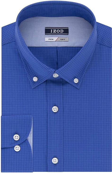 Izod Mens Dress Shirts Slim Fit Stretch Gingham Sapphire 165 Neck