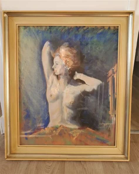 Tableau Peinture Dessin Femme Nue Naked Woman Crayon Gras Sign J