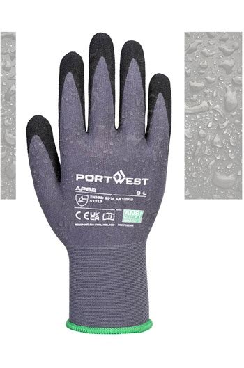 Portwest AP62 Dermiflex Aqua Glove Grey Black 10pk PW AP62