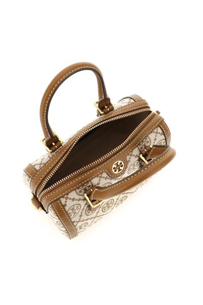 Tory Burch T Monogram Jacquard Mini Barrel Bag In Hazelnut Beige Modesens