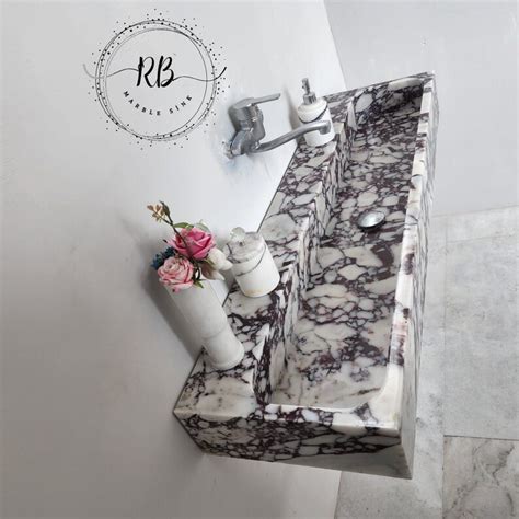 Calacatta Viola Marble Sink Wall Mounted Powder Room Sink Etsy