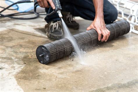 Cleaning Air Conditioner By Water For Clean A Dust Stock Image Image