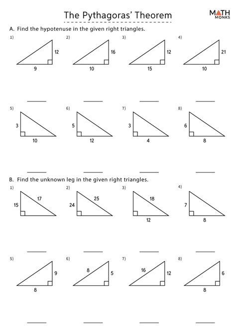 Pythagorean Theorem Worksheets Math Monks