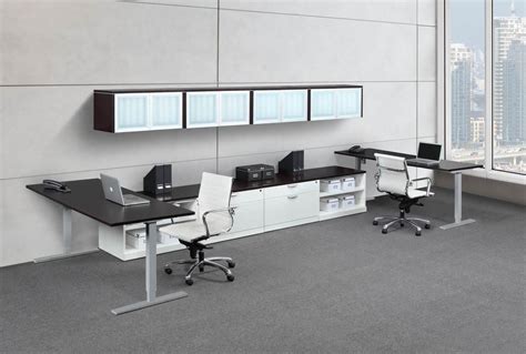 Modern 2 Person Sit Standing U Shaped Workstation : Espresso, White : Elements : Harmony Collection