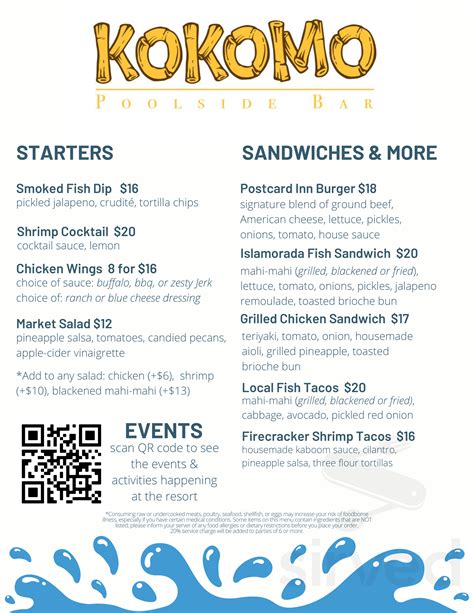 Kokomo Pool Bar Menu In Islamorada Florida Usa