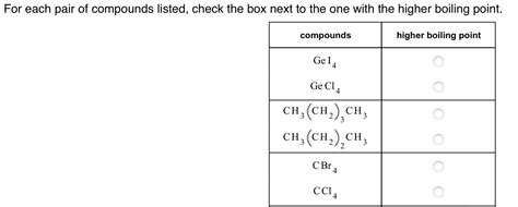 Solved For Each Pair Of Compounds Listed Check The Box N