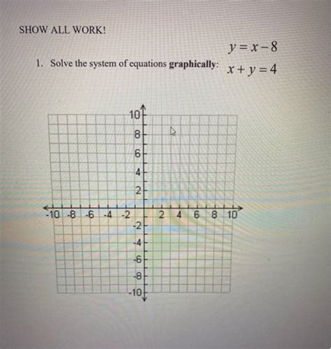 Get Answer Show All Work 1 Solve The System Of Equations Graphically Y X Transtutors