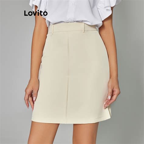 Lovito Casual Saia Feminina Lisa B Sica Lba C Qui Claro Shopee