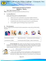 Occ Module Docx Pdf Oral Communication In Context Module Week