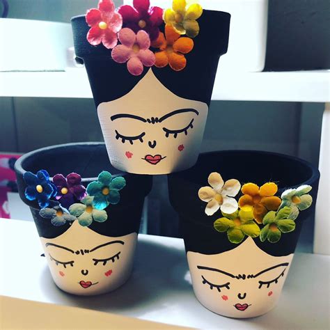 Small Frida Decorated Cactus And Succulents Pots Inches Etsy