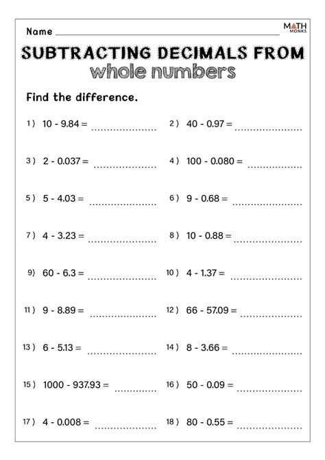 Decimals Worksheets Math Monks