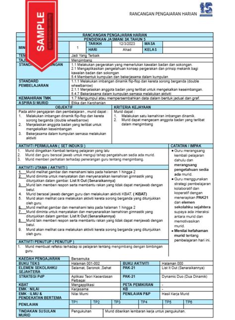 RPH DAN RPT 2023 PENDIDIKAN JASMANI TAHUN 5 Cikgu Info