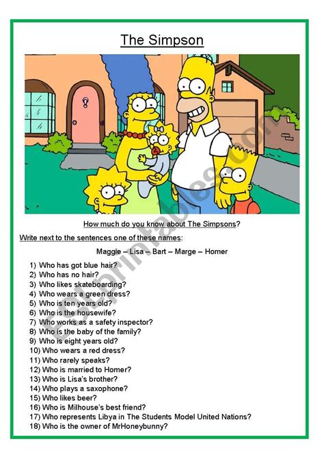 The Simpsons Esl Worksheet By Cecilia Gunhter