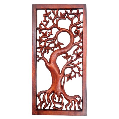 UNICEF Market Hand Carved Balinese Suar Wood Tree Wall Relief Panel