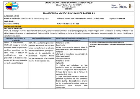 Planificacion Microcurricular Noveno CCNN 1 UNIDAD EDUCATIVA FISCAL