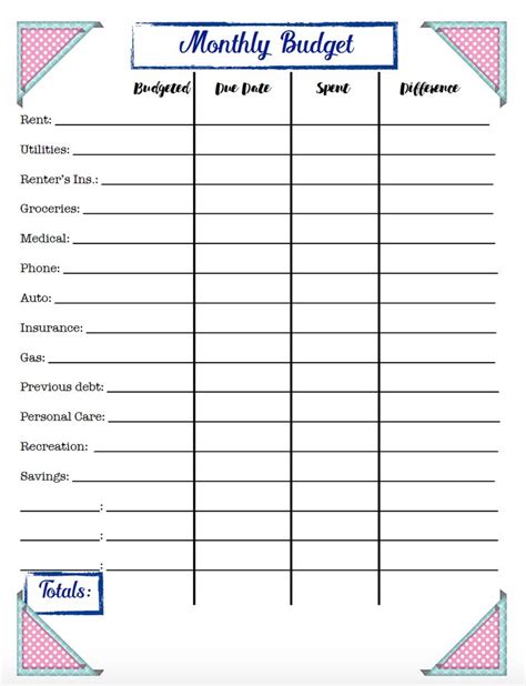 Free Budgeting Printables Expenses Goals Monthly Budget Budgeting