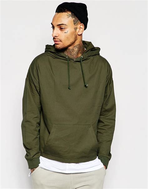 Image 1 Of Asos Oversized Cropped Woven Hoodie With Toggle Hem In Khaki Latest Fashion Clothes