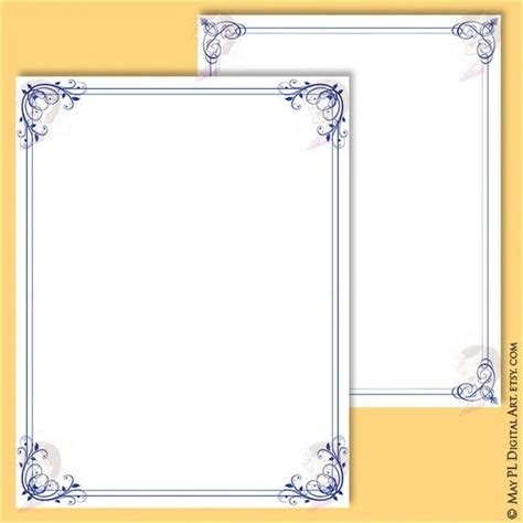 Navy Blue Page Border Frame 8x11 Flourish Foliage Clipart