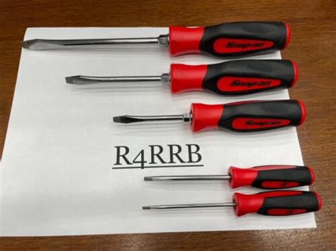 Snap On Tools Usa New Pc Red Soft Grip Flat Head Screwdriver Set