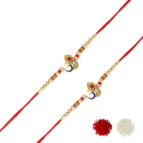 Gold Plated Om Combo Rakhi With Roli Chaval And Rakshabandhan Gift