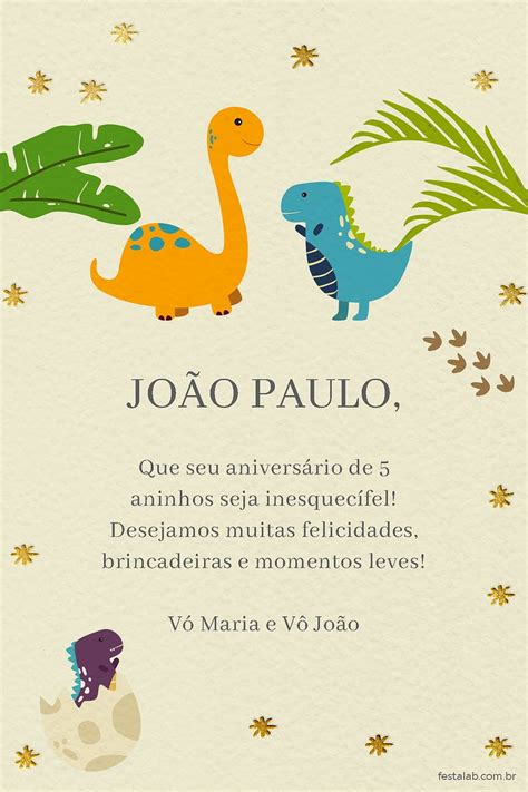 Personalize seu Cartão de Aniversário Dinossauros FestaLab