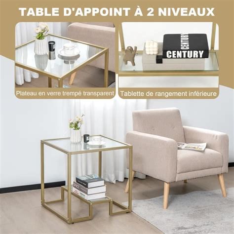 Costway Table Basse Carr E En Verre Tremp Niveaux Avec Cadre En