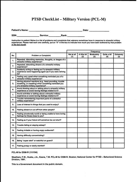 Fillable Online Ptsd Checklist Military Version Pcl M Fax Email