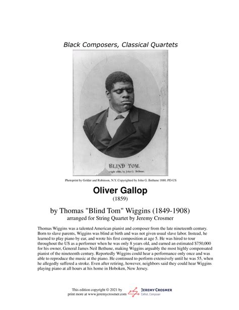 Thomas Wiggins Oliver Gallop Black Composers Classical Quartets