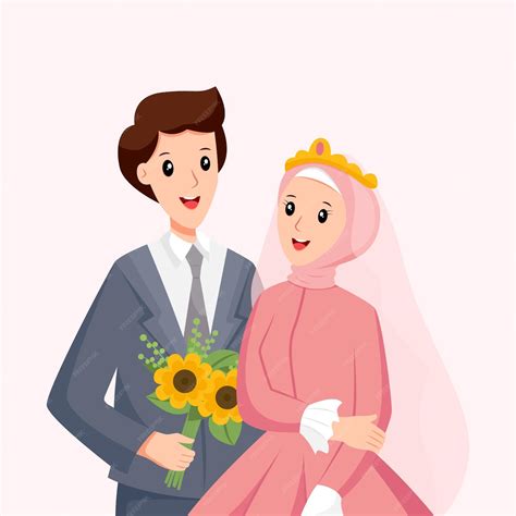 Premium Vector Islamic Wedding Couple Character Design Illustration